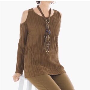 Chico's size 1 Rich Brown Faux Suede Pleated Top